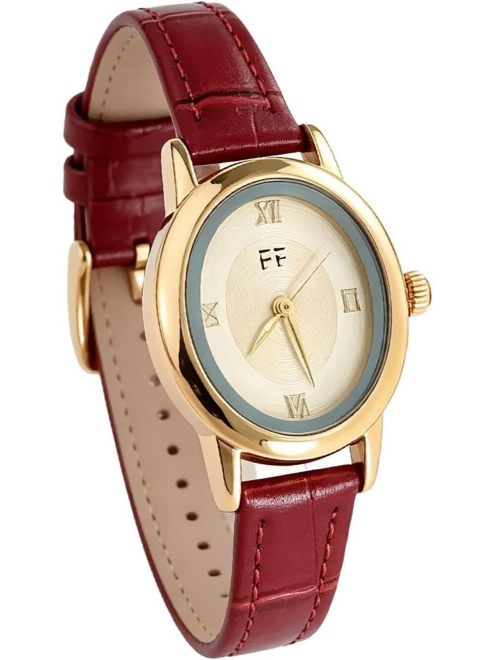 Women's Red Vintage Oval Analog Quartz Roman Numeral Dial Leather Strap Watch